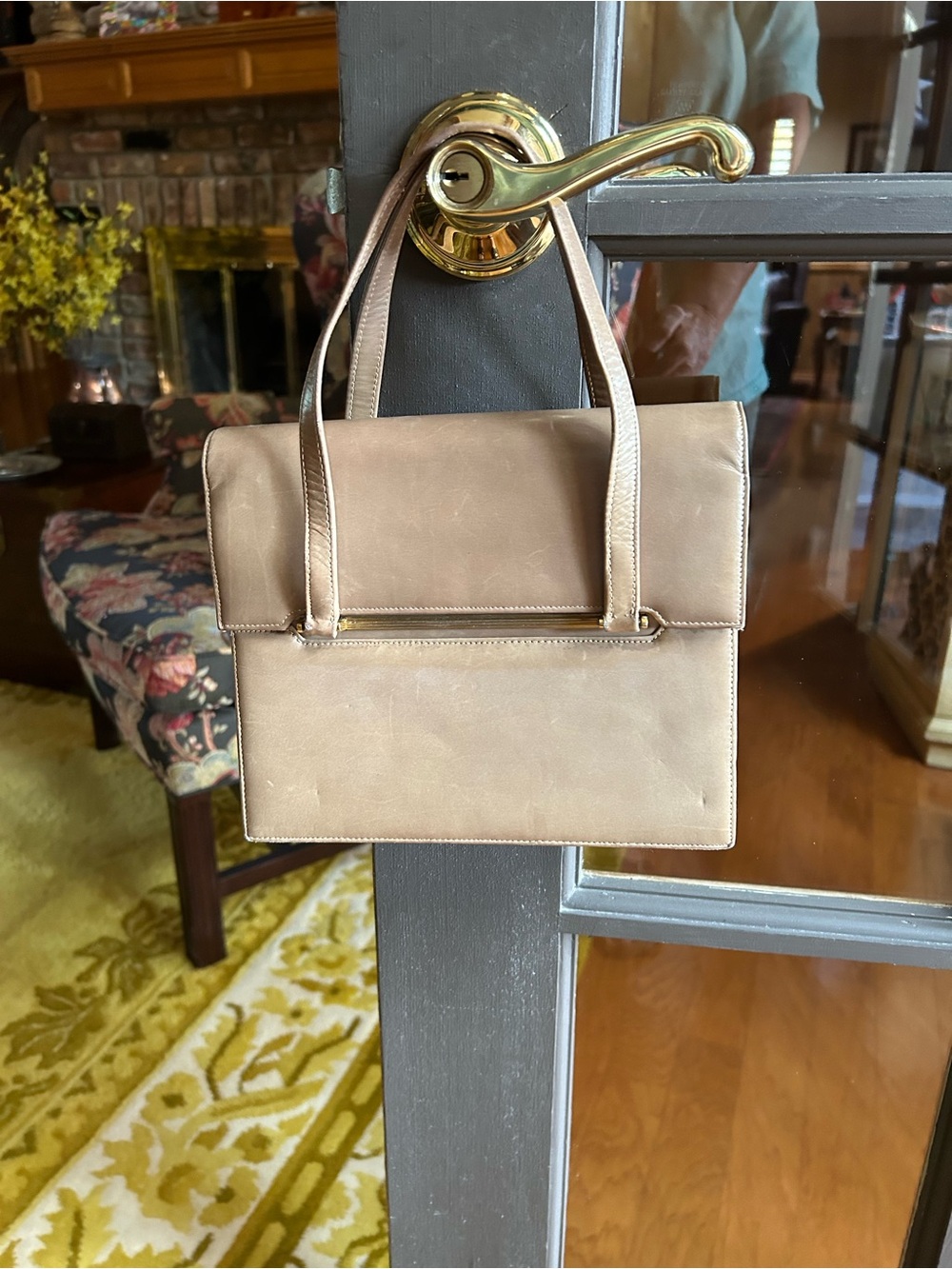 J. Miller Classic Taupe Leather Top-Handle Bag